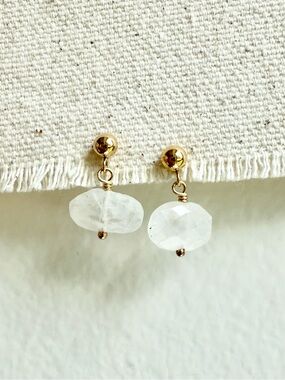 Handmade 14k Gold Filled Rainbow Moonstone Drop Post Earrings